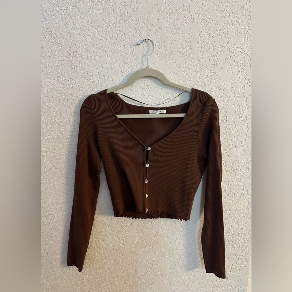PacSun Chocolate Brown Ribbed Crop Top